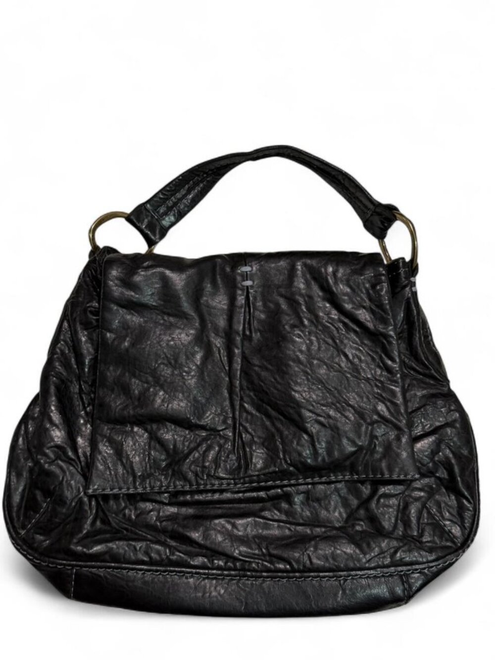 49 Square Miles  OverSized Contrast Stitching Black Italian leather handbag